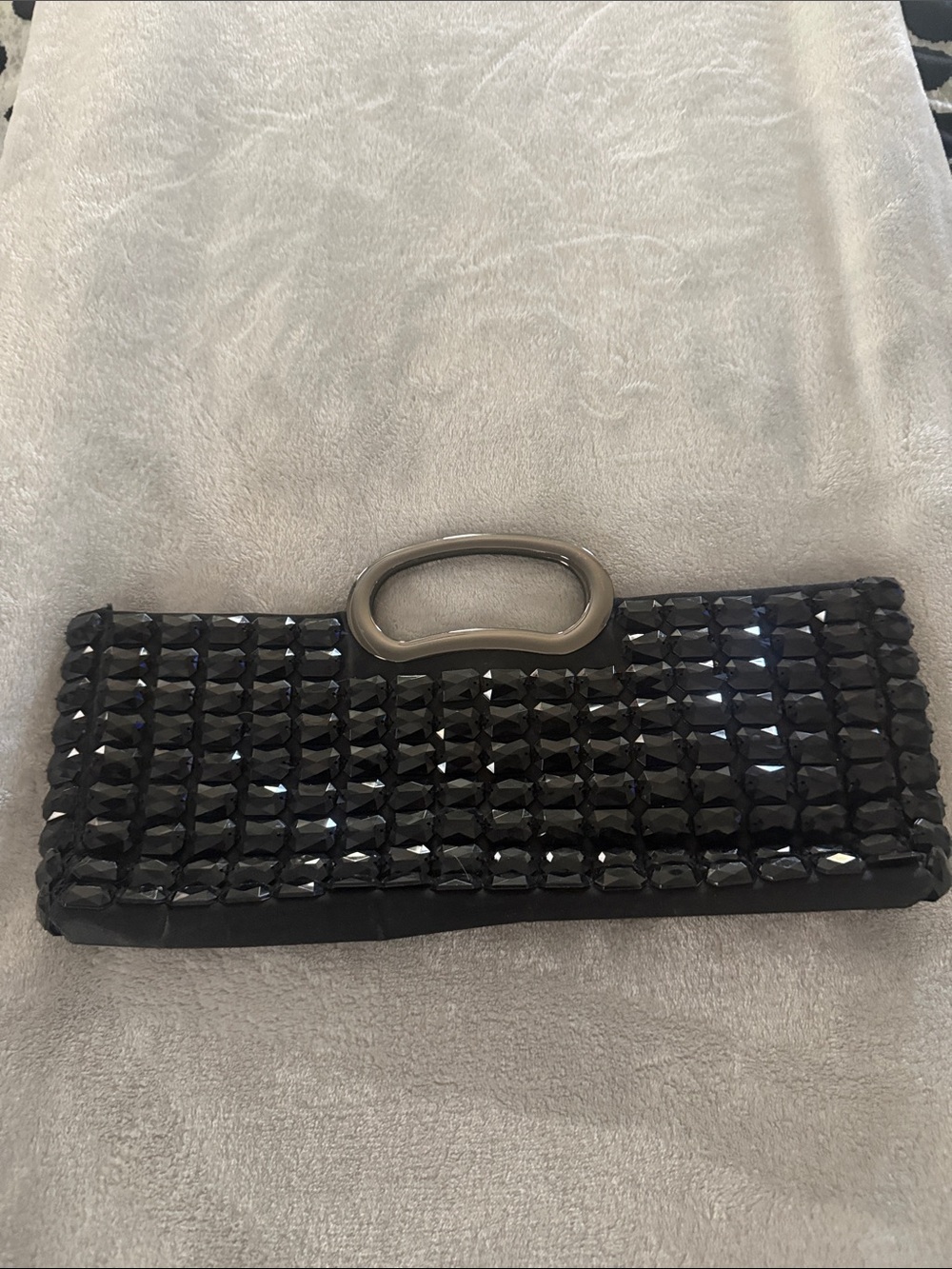 White House Black Market Black Crystal-Embellished Clutch with Metal Handle